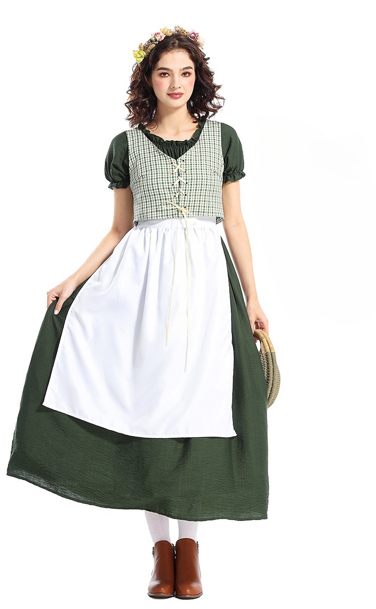 Women Prairie Dress Green Pilgrim Costume 1800s Dress Womens Oktoberfest Outfit